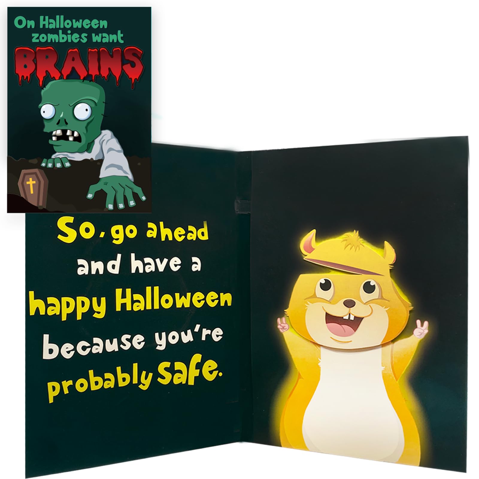 DTESL Happy Halloween Card Funny, Sound and Shaking Head Motion Cartoon Humor with Envelope - you're Probably Safe