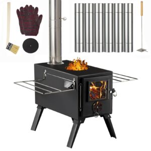 hot tent stove,avoforest wood burning stove,small wood stove with 7 stainless chimney pipes for outdoor heating & cooking, ice fishing, hunting