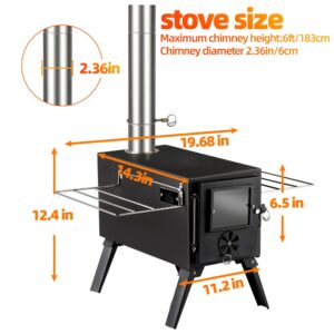 Hot Tent Stove,AVOFOREST Wood Burning Stove,Small Wood Stove with 7 Stainless Chimney Pipes for Outdoor Heating & Cooking, Ice Fishing, Hunting