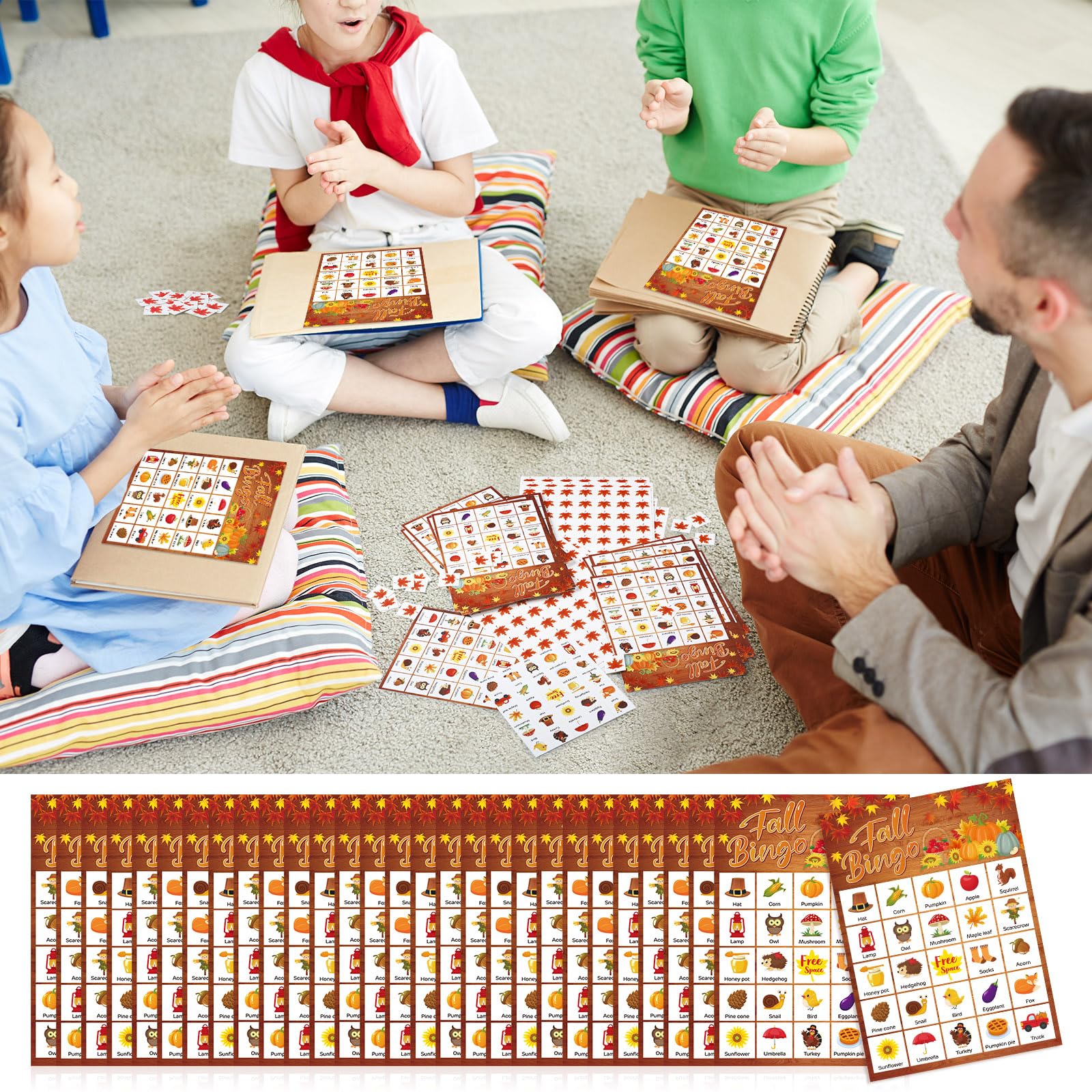 Shappy 39 Pcs Fall Bingo Game Cards Sets for Adults 28 Players Fall Festival Party Games Autumn Bingo Cards for School Classroom Family Activities Thanksgiving Party Supplies Decoration