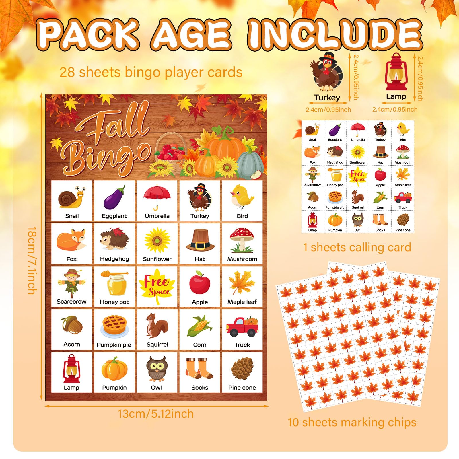 Shappy 39 Pcs Fall Bingo Game Cards Sets for Adults 28 Players Fall Festival Party Games Autumn Bingo Cards for School Classroom Family Activities Thanksgiving Party Supplies Decoration