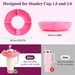 WALLFID Silicone Snack Bowl Compatible with Stanley 40 oz,Reusable, fits Stanley Cup 1.0/2.0,with Boot and Straw cover caps, 4 compartments for candy, popcorn, fits car,movie theater (Purple)