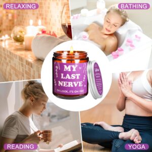 Funny Birthday Valentine Gifts for Women - My Last Nerve Candle Gag Gift for Mom, Jar Candle Christmas Birthday Mothers Day Fun Gifts for Wife, Sister, Teacher, Boss Lady, 7 Oz Lavender Candle