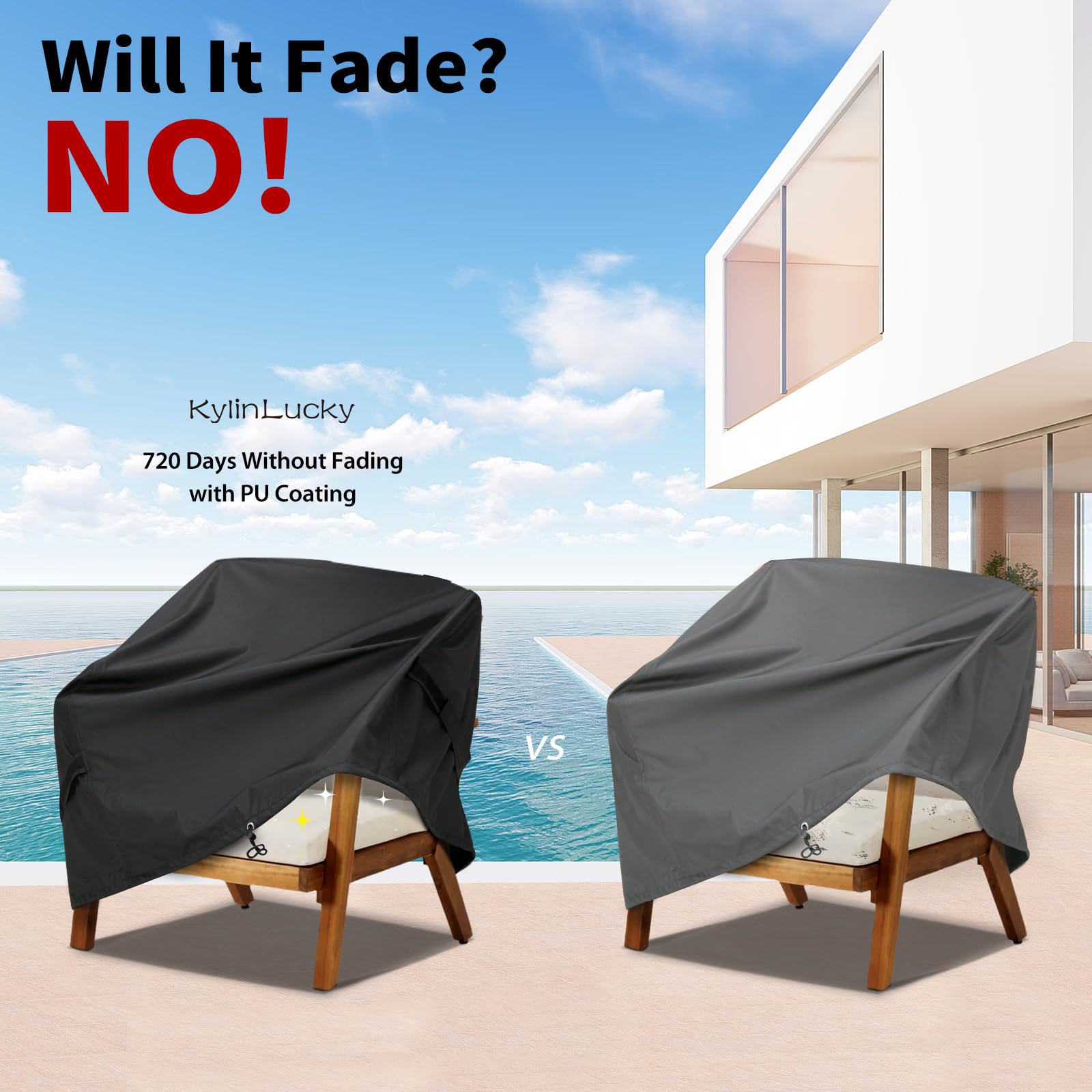 KylinLucky Patio Furniture Covers Waterproof for Chairs, Lawn Outdoor Chair Covers Fits up to 33 W x 34 D x31 H inches 2 Pack Black