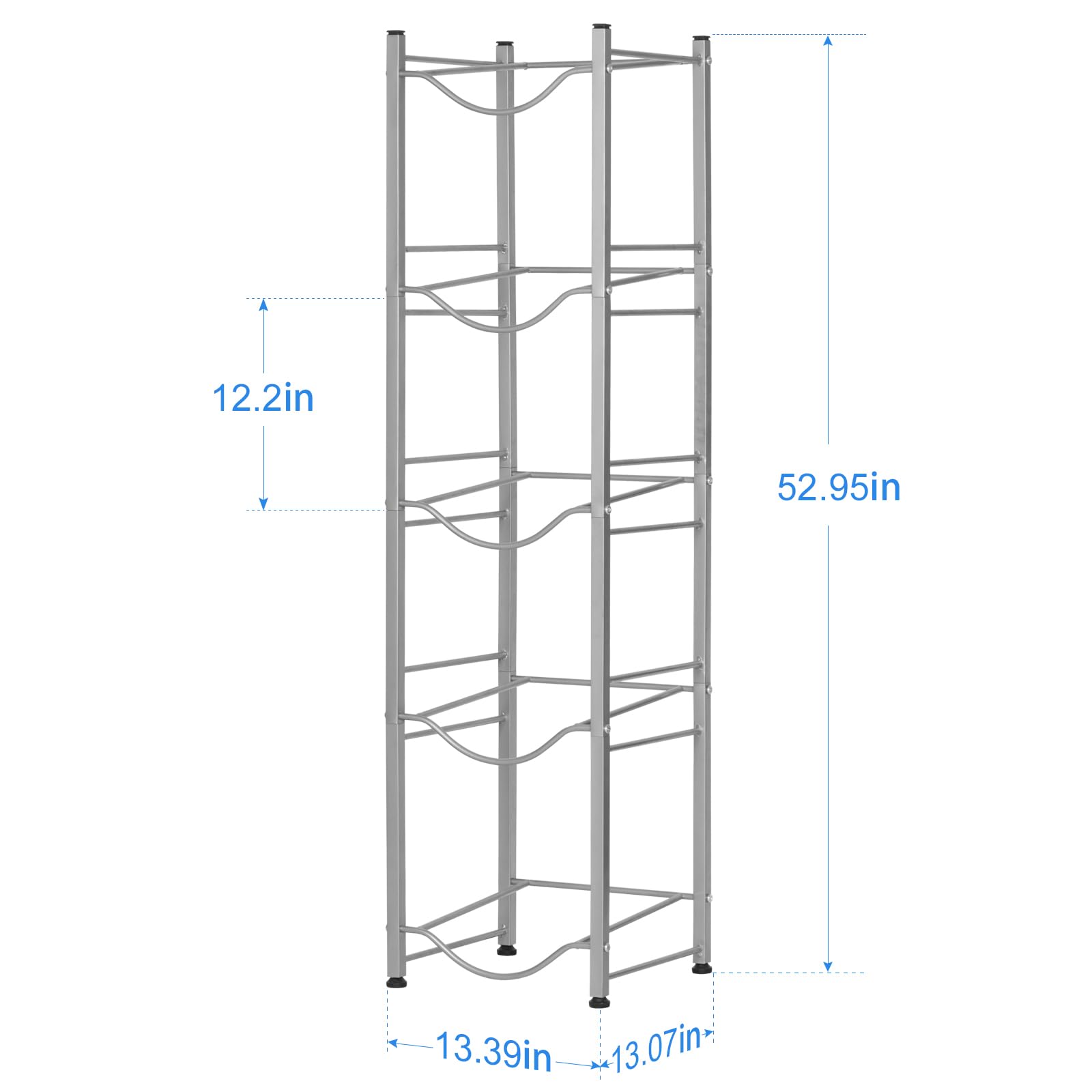 HEOMU 5 Gallon Water Jug Rack, 5-Tier Water Bottle Holder Storage Rack, Water Jug Organizer for Kitchen, Office, Garage, Silver