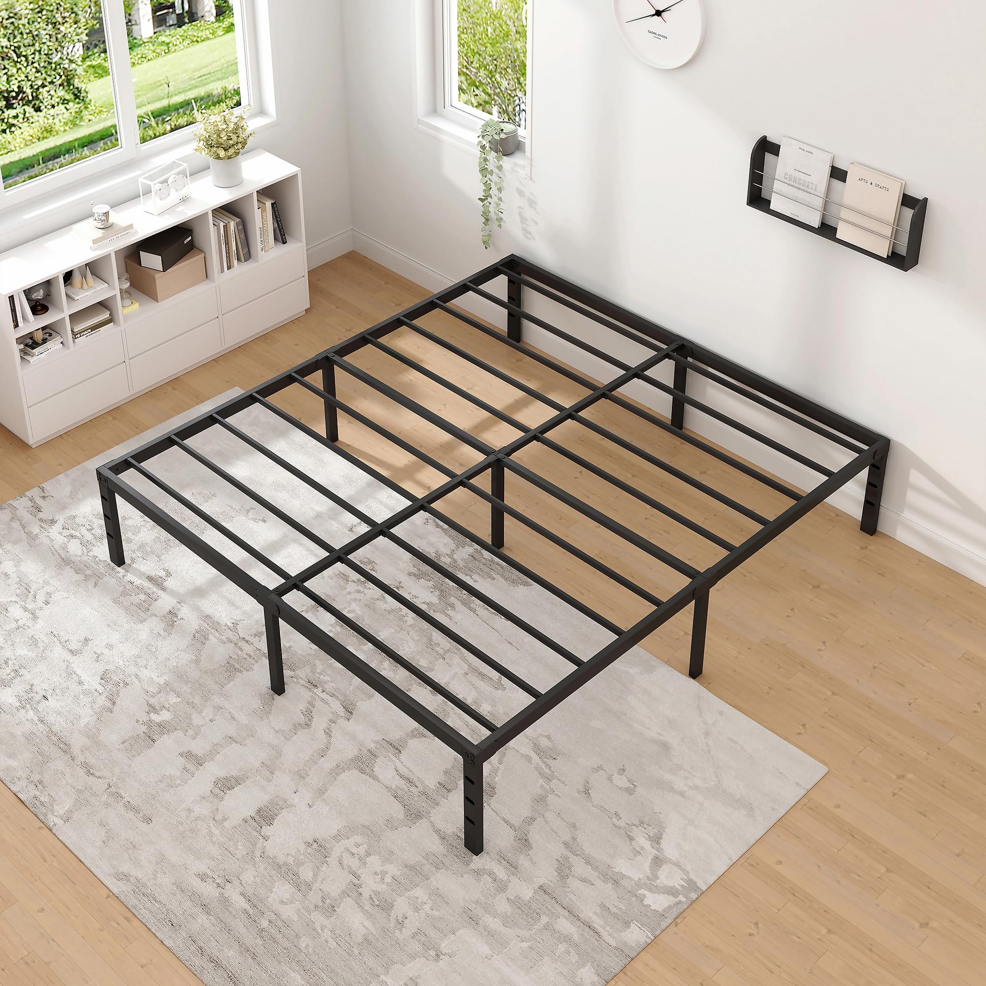 NEW JETO Simple and Atmospheric Metal PlatformStorage Space Under The Bed Heavy Duty Frame Bed, Sturdy Queen Size Bed Frame, 16 Inch, Queen