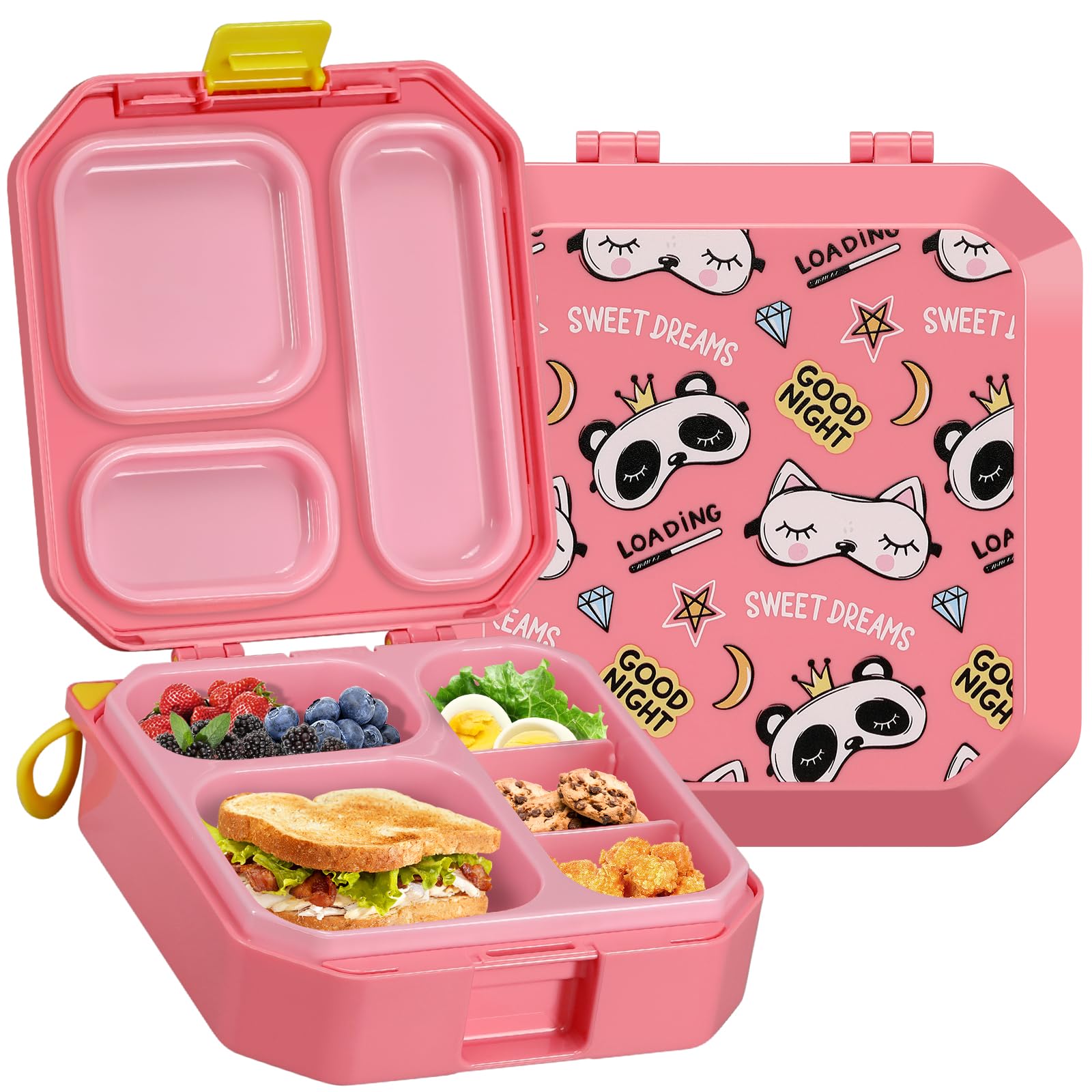 Itslife Bento Lunch Box for Kids, 3-5 Compartment with Leak Proof, 35oz Lunch Containers for Toddler, Dishwasher Safe, BPA Free, Ideal Portion 10 Designs for Kids School Gift(Pink Panda)