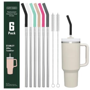 sztumbo 6 pack 12 inch reusable metal stainless steel straight straw,with 6silicone tips and 2cleaning brush for simple modern 32,40oz tumbler,40oz stanley, 24 oz starbucks cup(8mm silver)