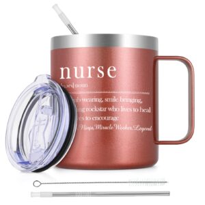 liqcool nurse gifts for women, 12 oz insulated coffee mug, nurse week gifts for women, nurse graduation gift, christmas birthday rn ipn appreciation gifts for nurses (rose gold)