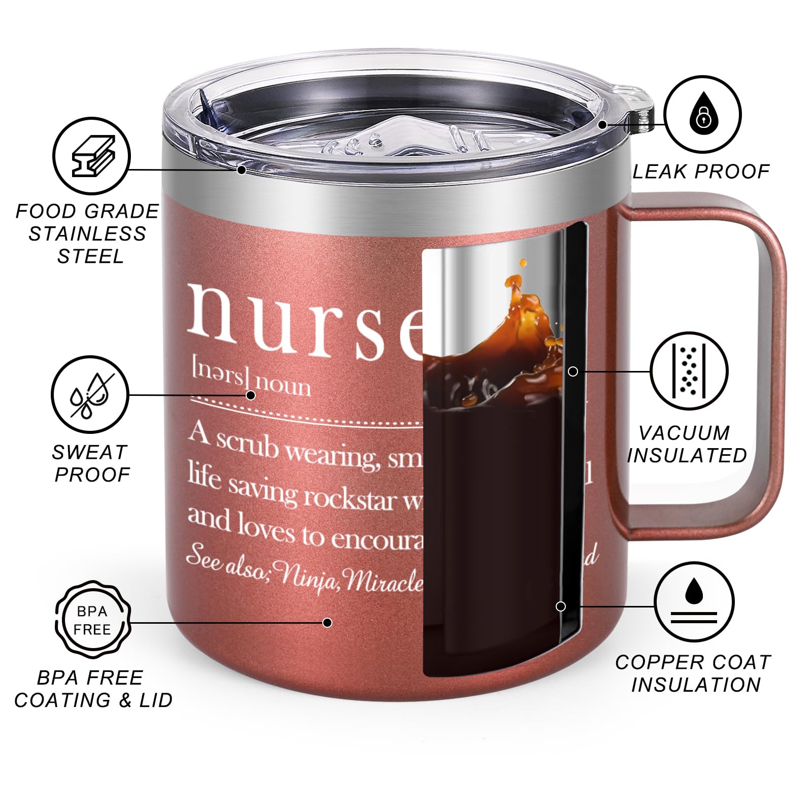 LiqCool Nurse Gifts for Women, 12 Oz Insulated Coffee Mug, Nurse Week Gifts for Women, Nurse Graduation Gift, Christmas Birthday RN Ipn Appreciation Gifts for Nurses (Rose Gold)