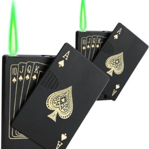 2 PACK Jet Torch Lighter Ace Card Lighter Green Flame Refillable Butane Lighter Ace of Spades Cool Lighter Adjustable Windproof Poker Lighter Playing Cards Pocket Lighter (without Gas)