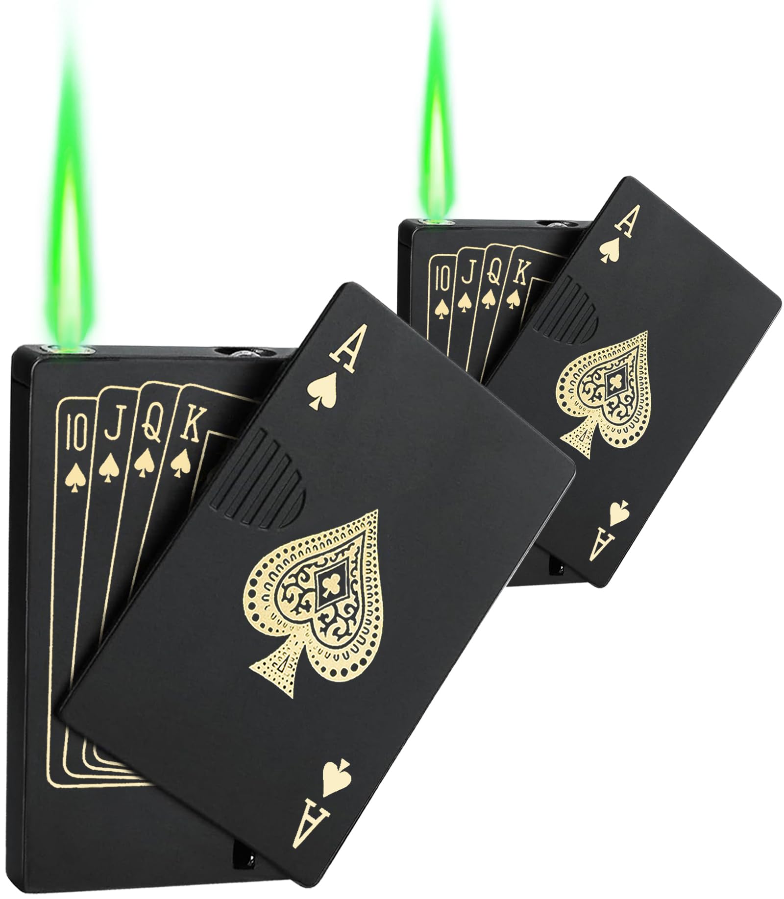 2 PACK Jet Torch Lighter Ace Card Lighter Green Flame Refillable Butane Lighter Ace of Spades Cool Lighter Adjustable Windproof Poker Lighter Playing Cards Pocket Lighter (without Gas)