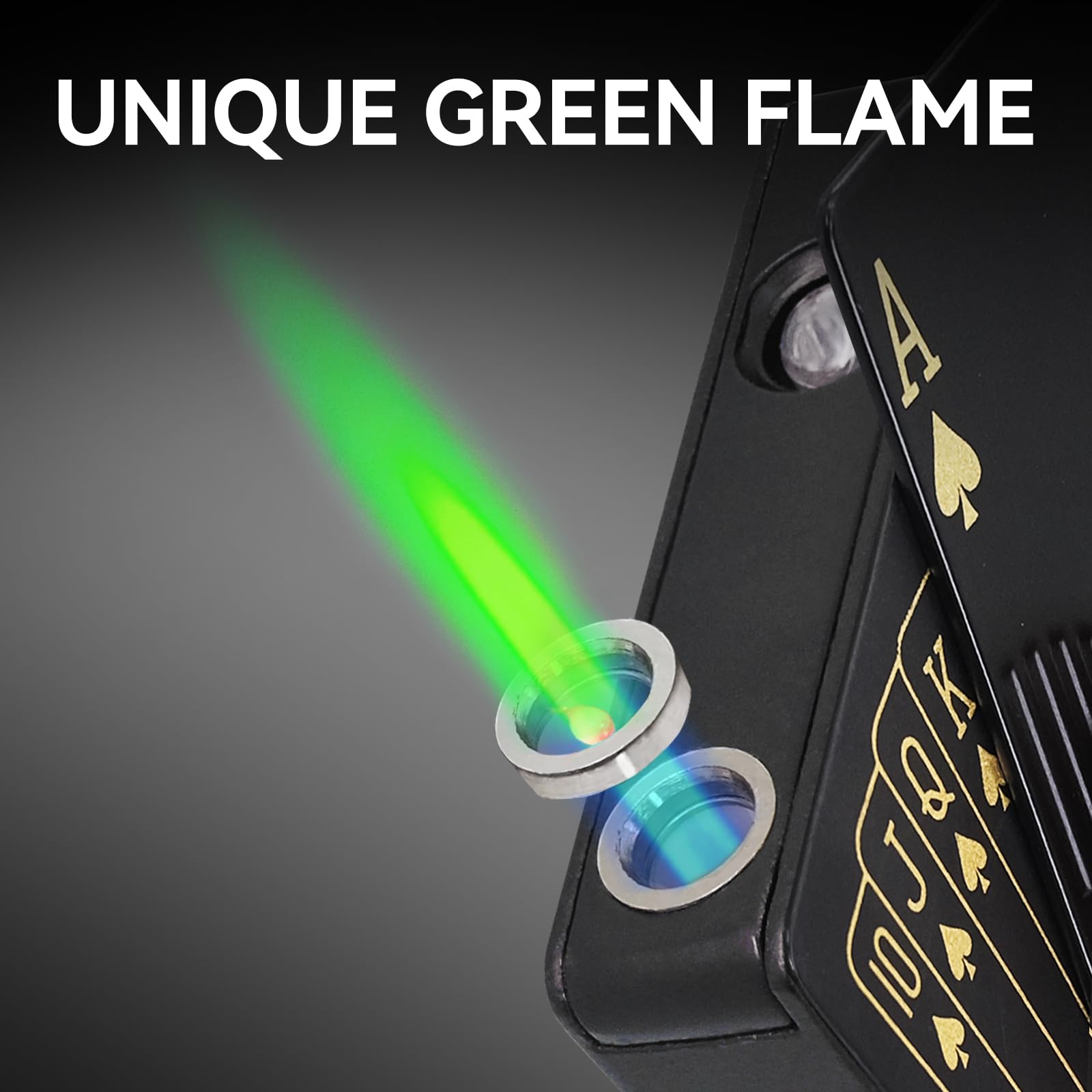 2 PACK Jet Torch Lighter Ace Card Lighter Green Flame Refillable Butane Lighter Ace of Spades Cool Lighter Adjustable Windproof Poker Lighter Playing Cards Pocket Lighter (without Gas)