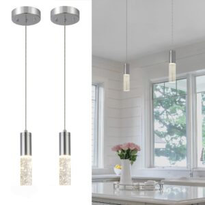 pendant kitchen island lighting, 2-pack brushed nickel light fixture, kitchen pendant light set for bar,dining room, bedroom, foyer 9w led (chrome)