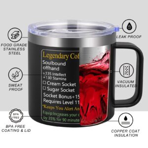 LiqCool Funny Gaming Mug, 14 Oz Legendary Insulated Coffee Mug, Valentine’s Day Gifts for Men Boyfriend Brother Husband Wife, LOL DND Mug for Nerdy Guy Gamer and Coffee Lover, Stainless Steel(Black)