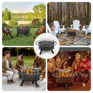 VINGLI Portable Outdoor Fire Pit 30" with Barbecue/Cooking Grill, Poker Round Metal Firepit Table Wood Burning Fire Pit for Outside Patio Backyard Terrace