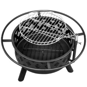 VINGLI Portable Outdoor Fire Pit 30" with Barbecue/Cooking Grill, Poker Round Metal Firepit Table Wood Burning Fire Pit for Outside Patio Backyard Terrace