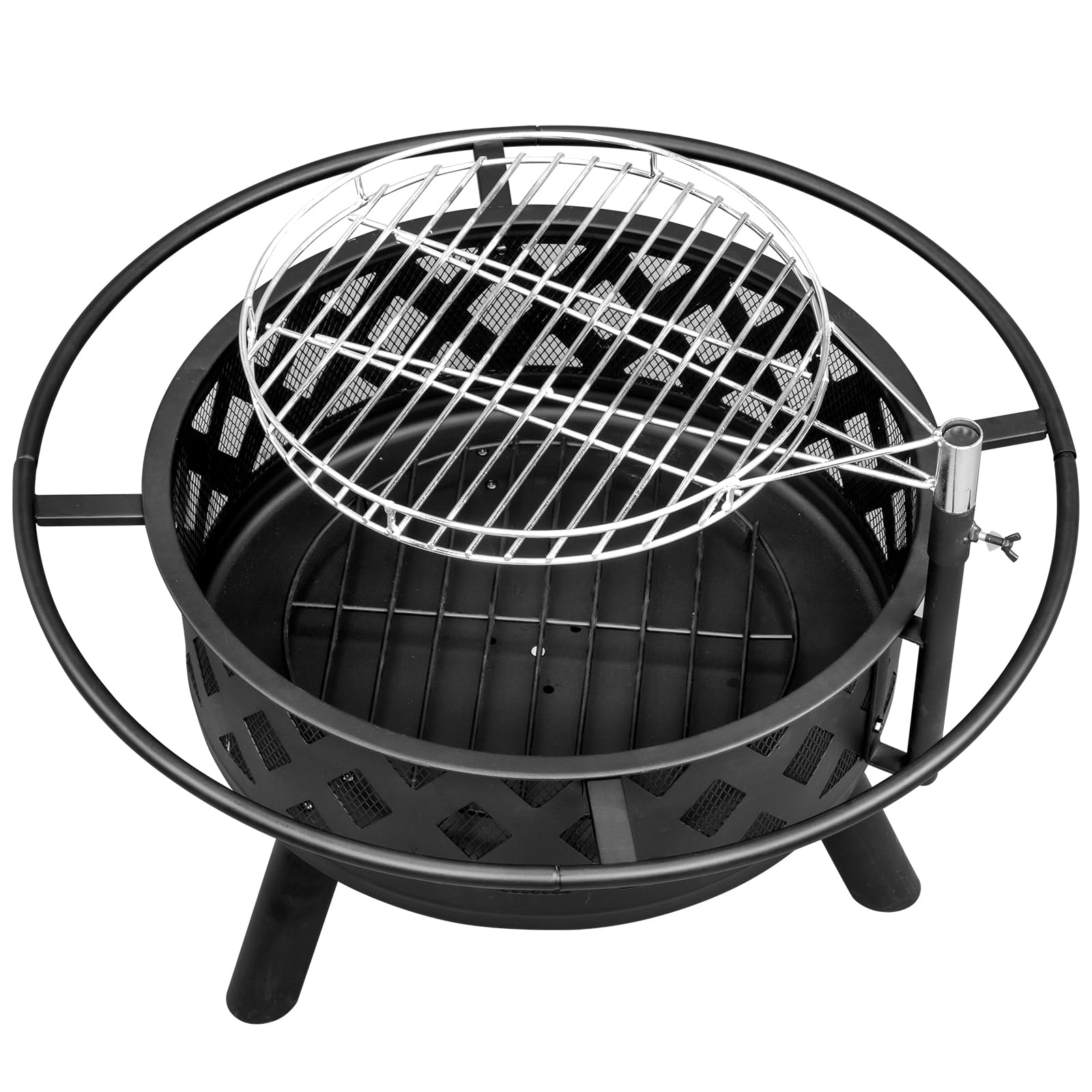 VINGLI Portable Outdoor Fire Pit 30" with Barbecue/Cooking Grill, Poker Round Metal Firepit Table Wood Burning Fire Pit for Outside Patio Backyard Terrace