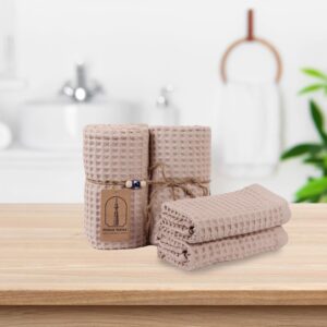 Püskül - 4 Pieces Waffle Towel Sets for Bathroom, Premium Organic Turkish Cotton 2 Hand Towels 2 Bath Towels Set (Beige)