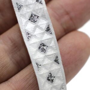 11 Yard Spool 0.47 inches Wide Silver White Jacquard Ribbons Diamond Jacquard Trim Sewing Trim Woven Ribbons Dog Collars Decorative Ribbon 12251