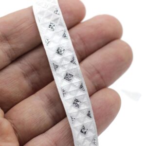 11 Yard Spool 0.47 inches Wide Silver White Jacquard Ribbons Diamond Jacquard Trim Sewing Trim Woven Ribbons Dog Collars Decorative Ribbon 12251