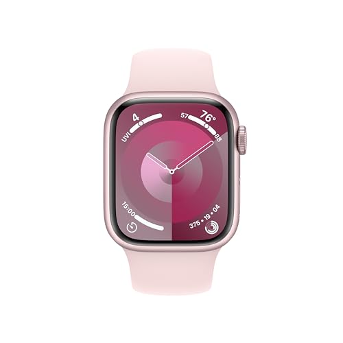 Apple Watch Series 9 [GPS + Cellular 41mm] Smartwatch with Pink Aluminum Case with Pink Sport Band S/M. Fitness Tracker, Blood Oxygen & ECG Apps, Always-On Retina Display