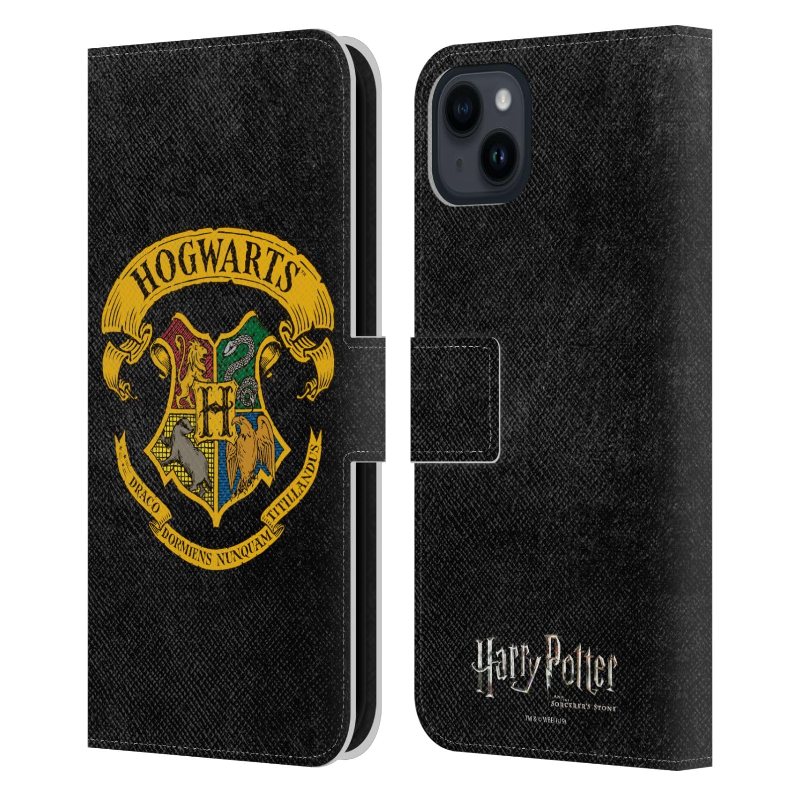 Head Case Designs Officially Licensed Harry Potter Hogwarts Crest Sorcerer's Stone I Leather Book Wallet Case Cover Compatible with Apple iPhone 15 Plus