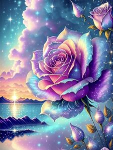 ijbnhd diy rose diamond painting kits for adults - sunset 5d diamond art kits, full drill diamond painting kits, gem arts and crafts for beginner home wall decor 12x16in