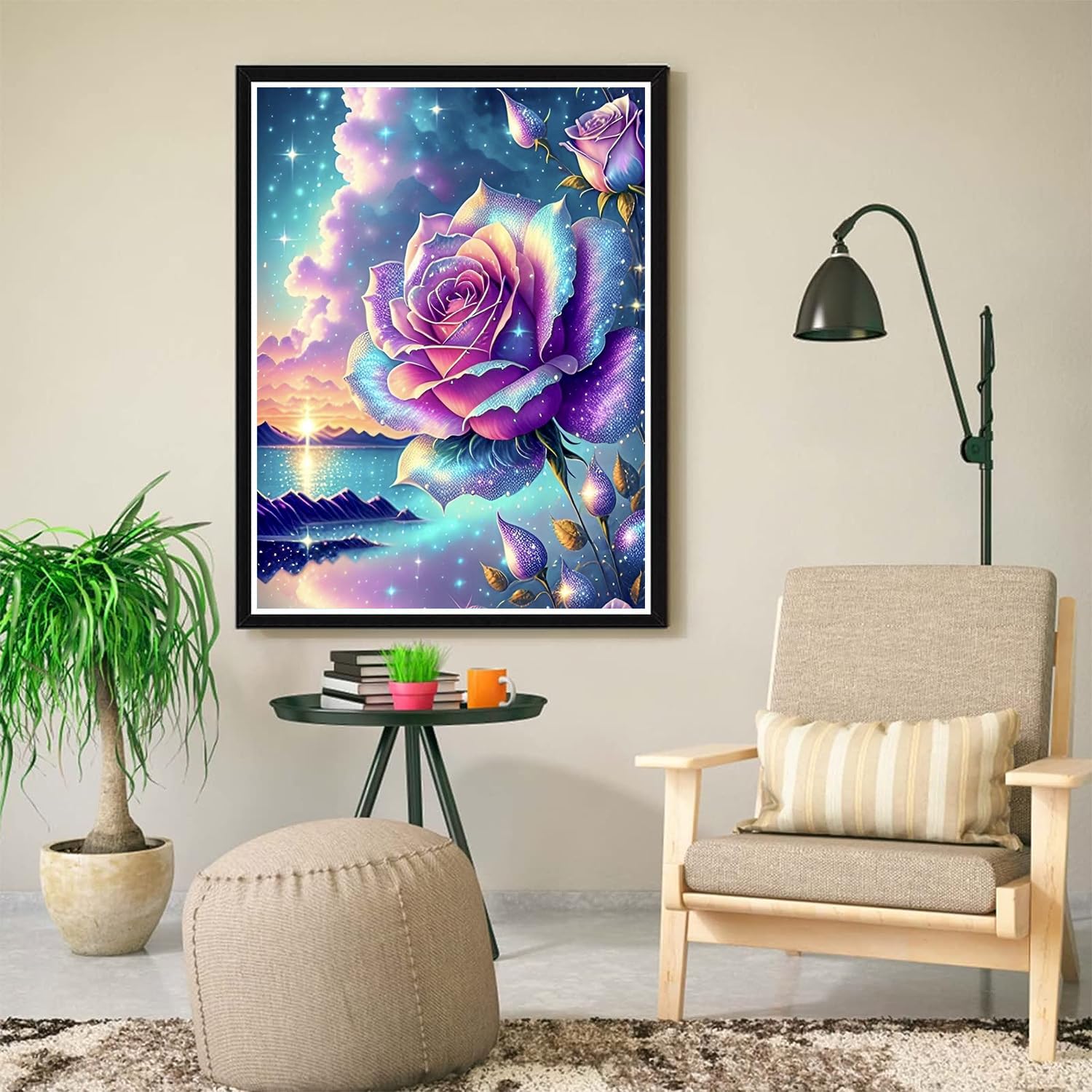 ijbnhd DIY Rose Diamond Painting Kits for Adults - Sunset 5D Diamond Art Kits, Full Drill Diamond Painting Kits, Gem Arts and Crafts for Beginner Home Wall Decor 12X16in