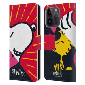 Head Case Designs Officially Licensed Peanuts Snoopy & Woodstock 2 Halfs and Laughs Leather Book Wallet Case Cover Compatible with Apple iPhone 15 Pro