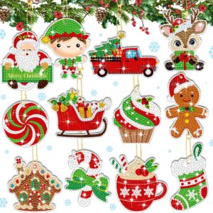 12 Pieces Christmas Diamond Painting Keychain 5D DIY Diamond Painting Kit Christmas Hanging Diamond Art Kits Diamond Art Christmas Ornaments for Kids Christmas Crafts Family Decor