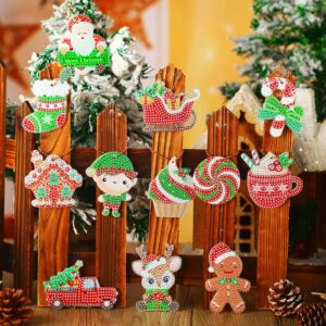 12 Pieces Christmas Diamond Painting Keychain 5D DIY Diamond Painting Kit Christmas Hanging Diamond Art Kits Diamond Art Christmas Ornaments for Kids Christmas Crafts Family Decor