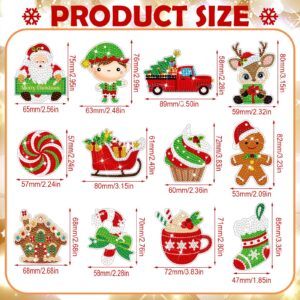 12 Pieces Christmas Diamond Painting Keychain 5D DIY Diamond Painting Kit Christmas Hanging Diamond Art Kits Diamond Art Christmas Ornaments for Kids Christmas Crafts Family Decor