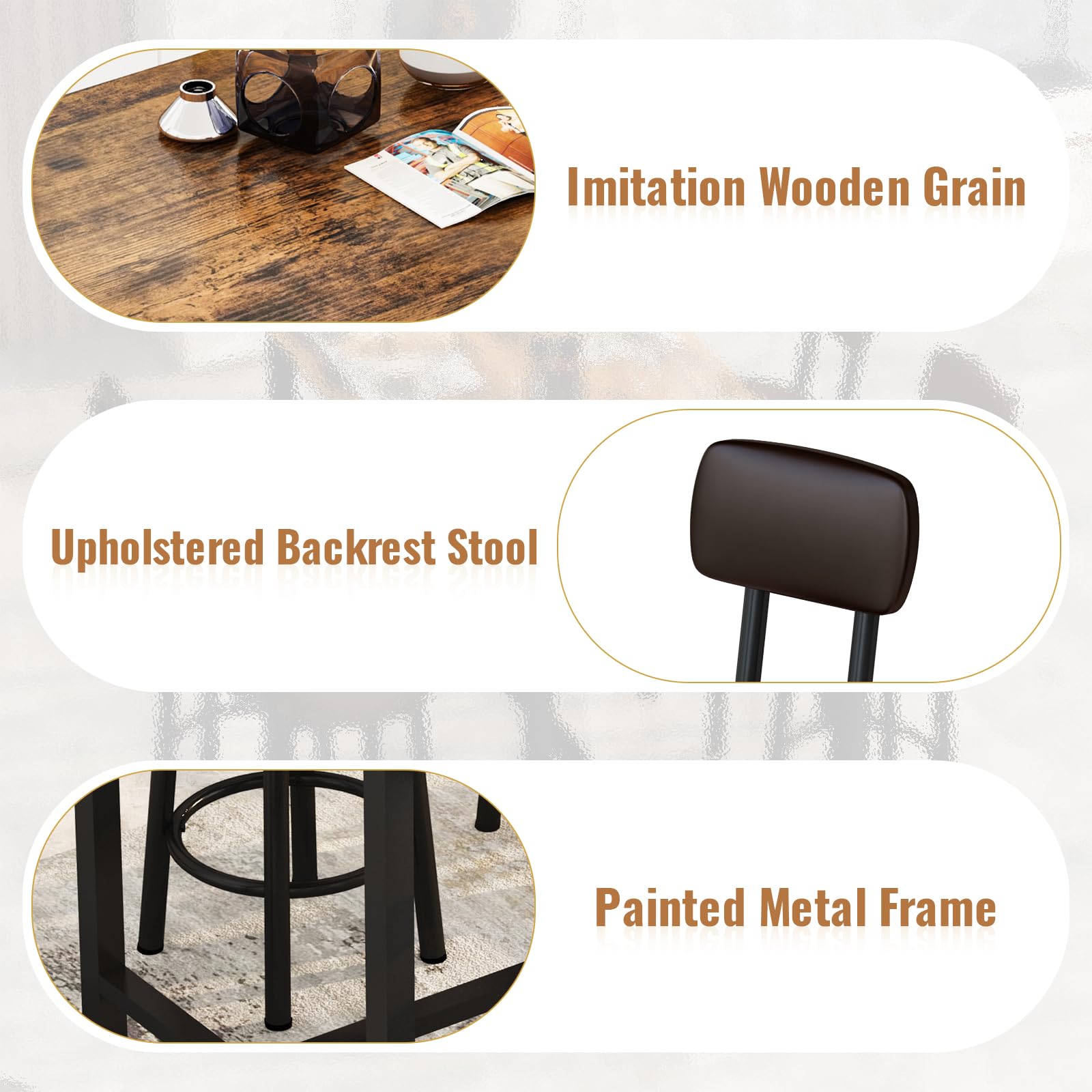 Lamerge Bar Table and Chairs Set Industrial Wood Kitchen Dining Table Space Saving Breakfast Bar Table Counter Height Pub Table with 4 PU Upholstered Chairs with Backrest 5 Pieces Home Kitchen Set