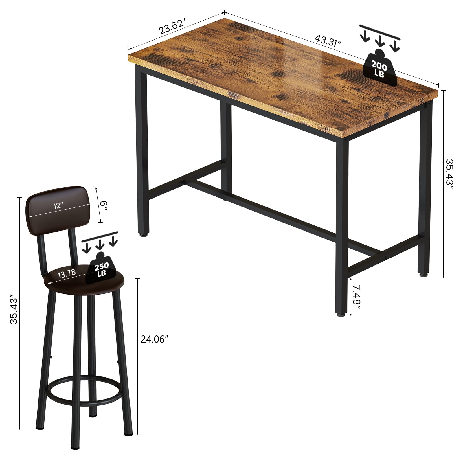 Lamerge Bar Table and Chairs Set Industrial Wood Kitchen Dining Table Space Saving Breakfast Bar Table Counter Height Pub Table with 4 PU Upholstered Chairs with Backrest 5 Pieces Home Kitchen Set