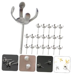 VILLCASE 40 pcs Pearl Claw Holder earring posts for jewelry making claw style blanks prong jewelry making earrings supplies pearl stud earrings for women gem Miss pendant Stainless steel