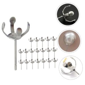 VILLCASE 40 pcs Pearl Claw Holder earring posts for jewelry making claw style blanks prong jewelry making earrings supplies pearl stud earrings for women gem Miss pendant Stainless steel