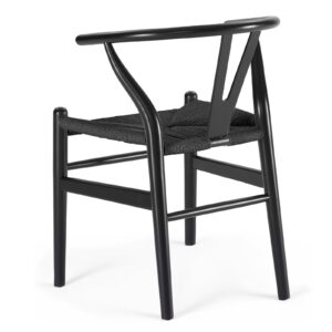 Wood Wishbone Dining Room Chairs Set of 2 Mid Century Modern Wooden for Your Beach House, 16.5" D x 20" W x 30" H, Full Black