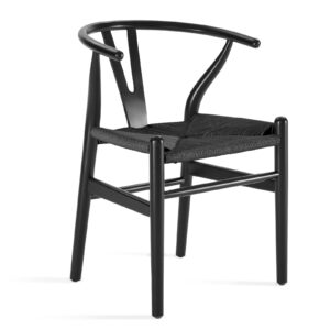 Wood Wishbone Dining Room Chairs Set of 2 Mid Century Modern Wooden for Your Beach House, 16.5" D x 20" W x 30" H, Full Black