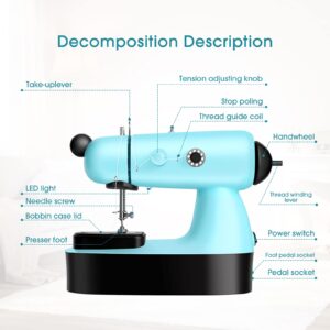 LorSou Mini Sewing Machine, Upgraded Electric Sewing Machine with Sewing Bag, Expansion Board, LED Light, Fast Stitch Suitable for Clothes,Jeans,Cutains,DIY Home Travel