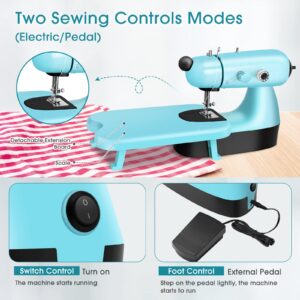 LorSou Mini Sewing Machine, Upgraded Electric Sewing Machine with Sewing Bag, Expansion Board, LED Light, Fast Stitch Suitable for Clothes,Jeans,Cutains,DIY Home Travel