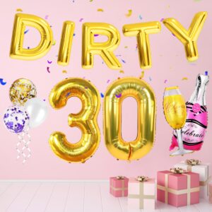 12PCS Dirty 30 Balloons, Gold Dirty Thirty Balloons/30th Birthday Decoration, Champagne Glass Balloon Decor for Men Women, Cheers to 30 Years Old Birthday Foil Balloons for Outdoor