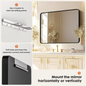 Sweetcrispy Black Bathroom Vanity Mirror for Wall, 24x36 Inch Metal Framed Wall Mirror Farmhouse Rectangle, Anti-Rust, Tempered Glass, Hangs Horizontally or Vertically