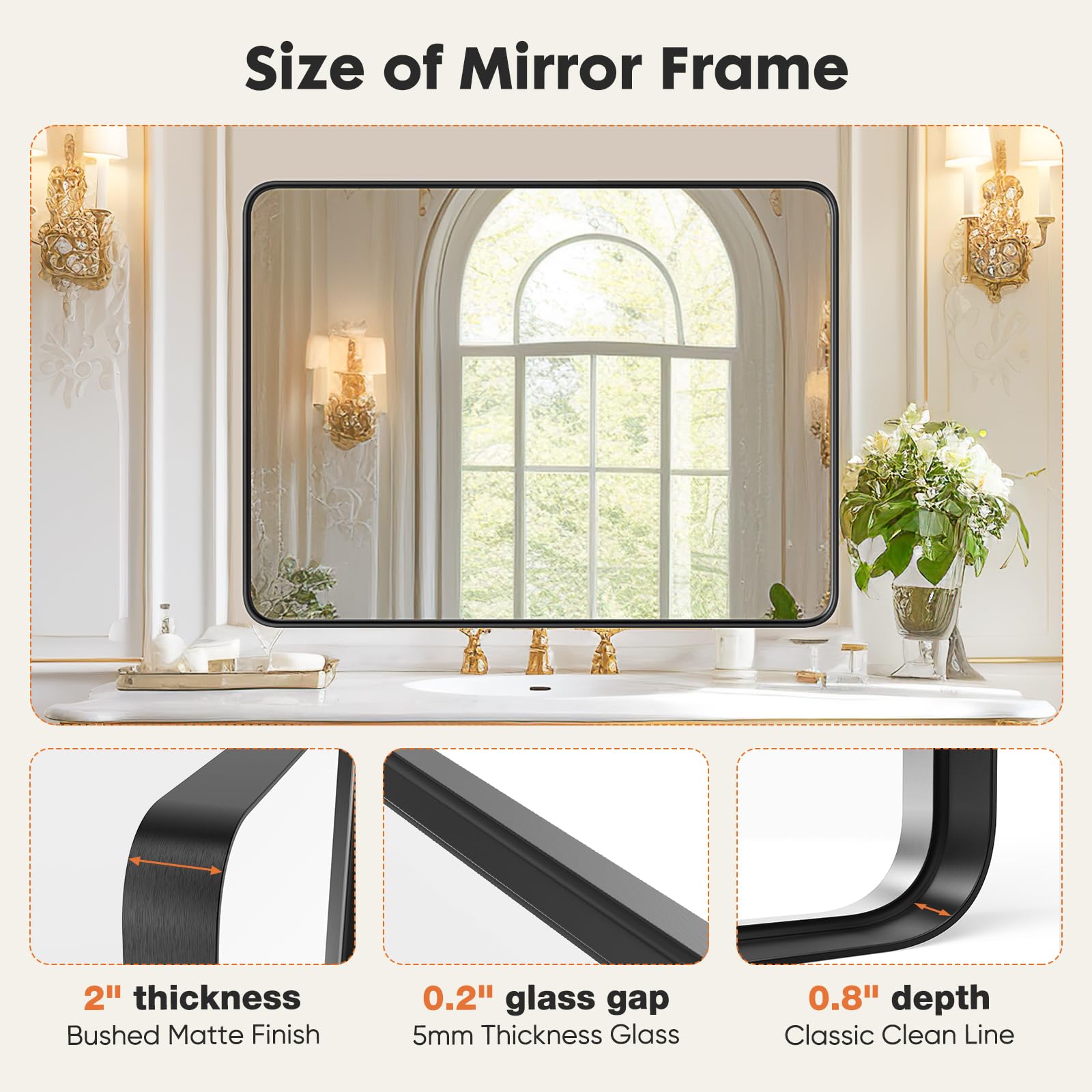 Sweetcrispy Black Bathroom Vanity Mirror for Wall, 24x36 Inch Metal Framed Wall Mirror Farmhouse Rectangle, Anti-Rust, Tempered Glass, Hangs Horizontally or Vertically