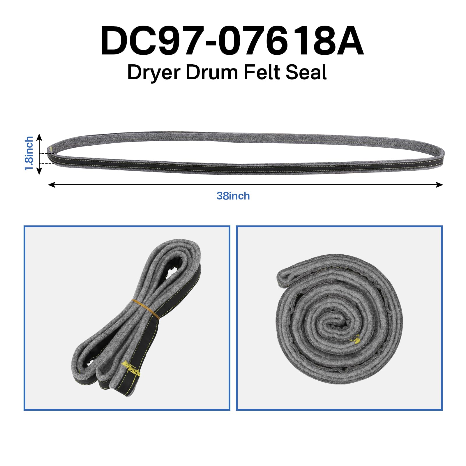 DC97-07618A Dryer Drum Gasket Felt Seal Part Replacement for Samsung Dryer PS4218879 AP4453798 PD00025731 3998155 DV45K6500EV DV48H7400EW DV42H5200EW DV42H5000EW (1 PC)