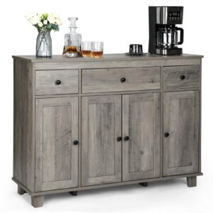 VOWNER Modern Farmhouse Sideboard Buffet Cabinet with Storage, 47.2" Large Kitchen Storage Cabinet with 3 Drawers and 4 Doors, Coffee Bar Cabinet for Kitchen, Dining Room, Living Room