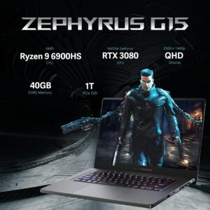 asus ROG Zephyrus G15 15.6'' 240Hz QHD Gaming Laptop, AMD Ryzen 9 6900HS, GeForce RTX 3080 8GB GDDR6, 40GB DDR5 RAM, 1TB PCIe SSD, Backlit Keyboard, HD Webcam, Win 11 Pro, Gray, 32GB USB Card