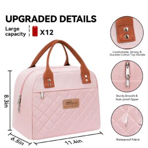 HOMESPON Insulated Lunch Bag for Women Men Adults Lunch Tote with Front Pocket Lunch Box Container Cooler Bag for Work Picnic (Pink)