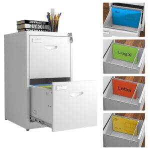 2 drawer filing cabinet with lock, vertical white metal file cabinet for home office, modern locking steel file storage cabinet narrow files cabinets for hanging a4/legal/letter size-assembly required