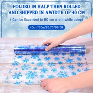 Whaline Christmas Cellophane Wrap Roll Snowflake Clear Wrapping Paper Xmas Winter Holiday Plastic Gift Basket Wrap for Christmas Birthday Wedding DIY Crafts Party Supplies